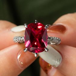 Ruby & White Sapphire Cushion Cut Engagement Ring For Women