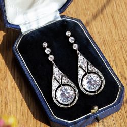 Art Deco Milgrain White Sapphire Round Cut Drop Earrings For Women