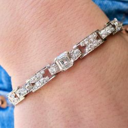 Vintage White Sapphire Asscher & Round Cut Tennis Bracelet For Women