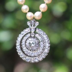 Vintage White Sapphire & Pearl Round Cut Pendant Necklace For Women