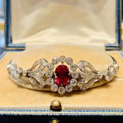 Art Deco Two Tone Ruby Sapphire Cushion Cut Bracelet For Women