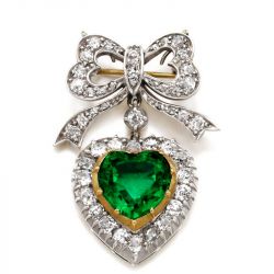 Art Deco Emerald Sapphire Heart Cut Two Tone Bow Brooch For Women
