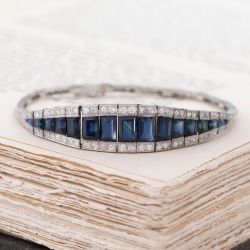 Blue & White Sapphire Baguette Cut Tennis Bracelet