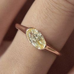 Golden Solitaire Yellow Sapphire Oval Cut Engagement Ring For Women