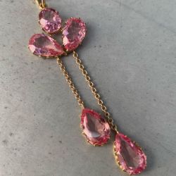 Golden Pink Sapphire Pear & Oval Cut Pendant Necklace For Women