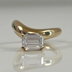 Unique Golden White Sapphire Emerald Cut Engagement Ring For Women