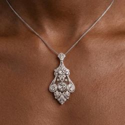 Vintage White Sapphire Round Cut Pendant Necklace For Women
