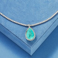 Classic Halo Emerald Sapphire Pear Cut Pendant Necklace For Women