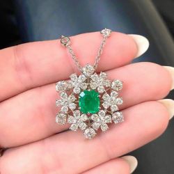 Snowflake Design Emerald Sapphire Asscher Cut Pendant Necklace