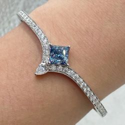 Unique Blue & White Sapphire Princess & Pear Cut Bangle Bracelet