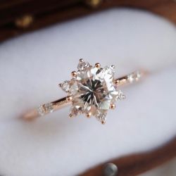 Classic Rose Gold White Sapphire Round Cut Engagement Ring For Women