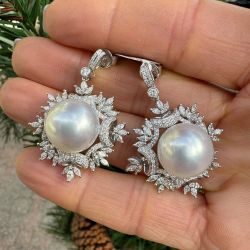Art Deco White Pearl & Sapphire Round Cut Drop Earrings For Women
