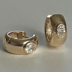 Golden Bezel White Sapphire Oval Cut Hoop Earrings For Women