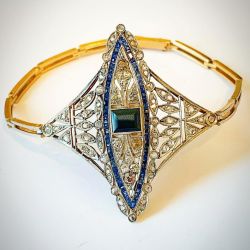 Vintage Two Tone Blue & White Sapphire Emerald Cut Bracelet For Women