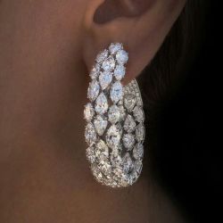 Luxury White Sapphire Pear Cut Hoop Earrings For Women