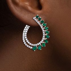 Gorgeous Emerald & White Sapphire Pear & Round Cut Hoop Earrings For Women