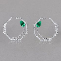 Unique Pear Cut Emerald Sapphire Hoop Earrings For Women