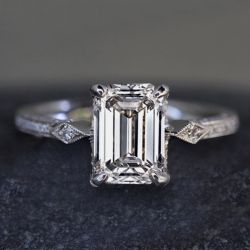 Vintage White Sapphire Emerald Cut Engagement Ring For Women