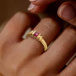 Nextearrings Art Deco Three Stone Ruby Sapphire Asscher Cut Engagement Ring For Women