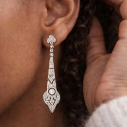 Art Deco White Sapphire Round Cut Drop Earrings For Women