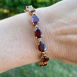 Classic Golden Garnet Sapphire Pear Cur Tennis Bracelet For Women