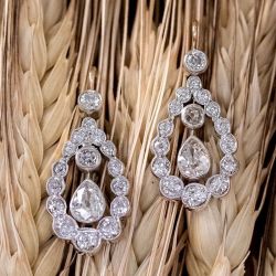 Vintage Two Tone White Sapphire Pear & Round Cut Drop Earrings For Women 