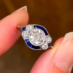 Vintage Halo White & Blue Sapphire Round Cut Engagement Ring For Women 