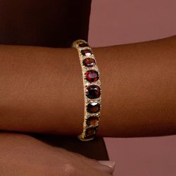Golden Oval Cut Garnet Sapphire Bangle Bracelet For Women