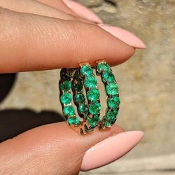 Classic Emerald Sapphire Round Cut Hoop Earrings