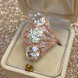 Rose Gold Vintage Split Shank White Sapphire Round Cut Engagement Ring For Women