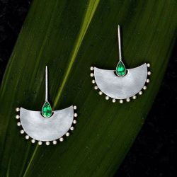 Unique Emerald Sapphire & Pearl Pear Cut Drop Earrings For Women