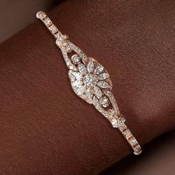 Rose Gold Art Deco White Sapphire Round & Marquise Cut Tennis Bracelet