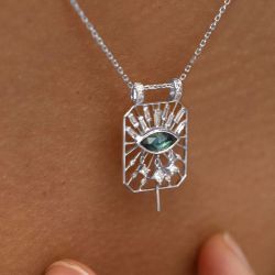 Unique Marquise Cut Emerald Sapphire Pendant Necklace For Women
