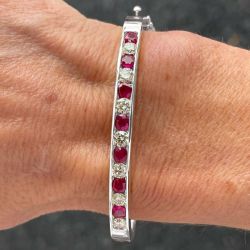 Round Cut White & Ruby Sapphire Bangle Bracelet For Women