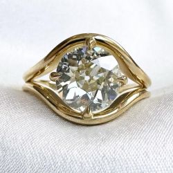 Golden Split Shank White Sapphire Round Cut Engagement Ring