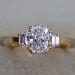 Classic Three Stone White Sapphire Radiant Cut Engagement Ring For Women