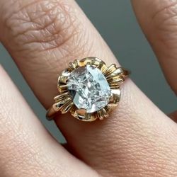 Cute Golden Solitaire White Sapphire Cushion Cut Engagement Ring For Women