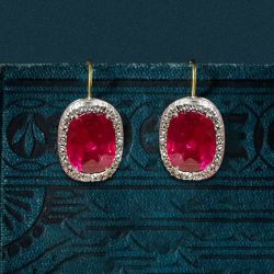 Classic Halo Ruby Sapphire Cushion Cut Drop Earrings For Women