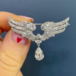 Cute Wings Design White Sapphire Pear Cut Brooch For Women