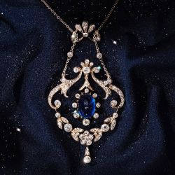 Two Tone White & Blue Sapphire Oval Cut Pendant Necklace For Women