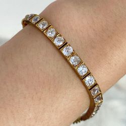 Antique Golden White Sapphire Round Cut Tennis Bracelet