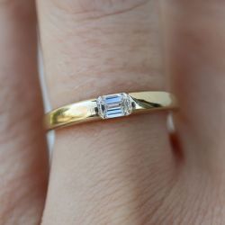 Golden Solitaire Emerald Cut White Sapphire Stacking Wedding Band