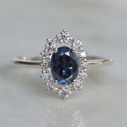 Classic Halo Blue Sapphire Oval Cut Engagement Ring For Women