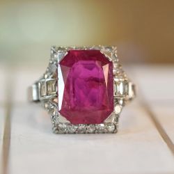 Vintage Halo Ruby Sapphire Emerald Cut Engagement Ring For Women