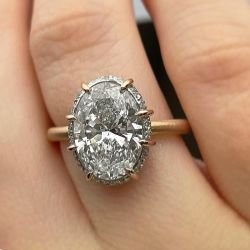 Hidden Halo Two Tone White Sapphire Oval Cut Engagement Ring