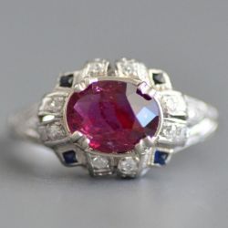 Vintage Ruby Sapphire Oval Cut Engagement Ring For Women