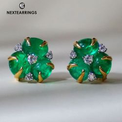 Art Deco Two Tone Emerald Sapphire Oval Cut Stud Earrings For Women