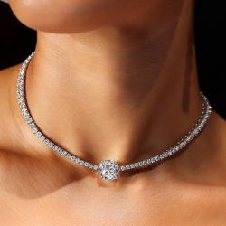 Cushion & Round Cut White Sapphire Choker Necklace For Women