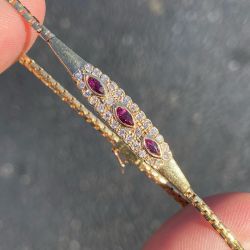 Vintage Pave Setting Ruby & White Sapphire Marquise Cut Bracelet 