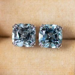Classic Double Prong Solitaire Blue Sapphire Cushion Cut Stud Earrings
